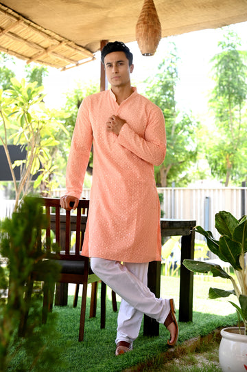 Peach Embroidered Georgette Kurta